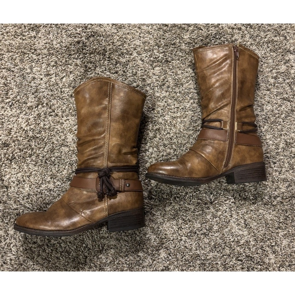 GC Shoes Dustin Rebel Round Toe Leather Mid Calf Zip Up Brown Boots Women’s 7.5